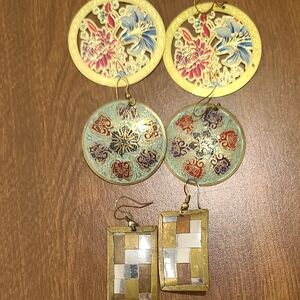 Gold and Pink Floral Disc Earrings Set